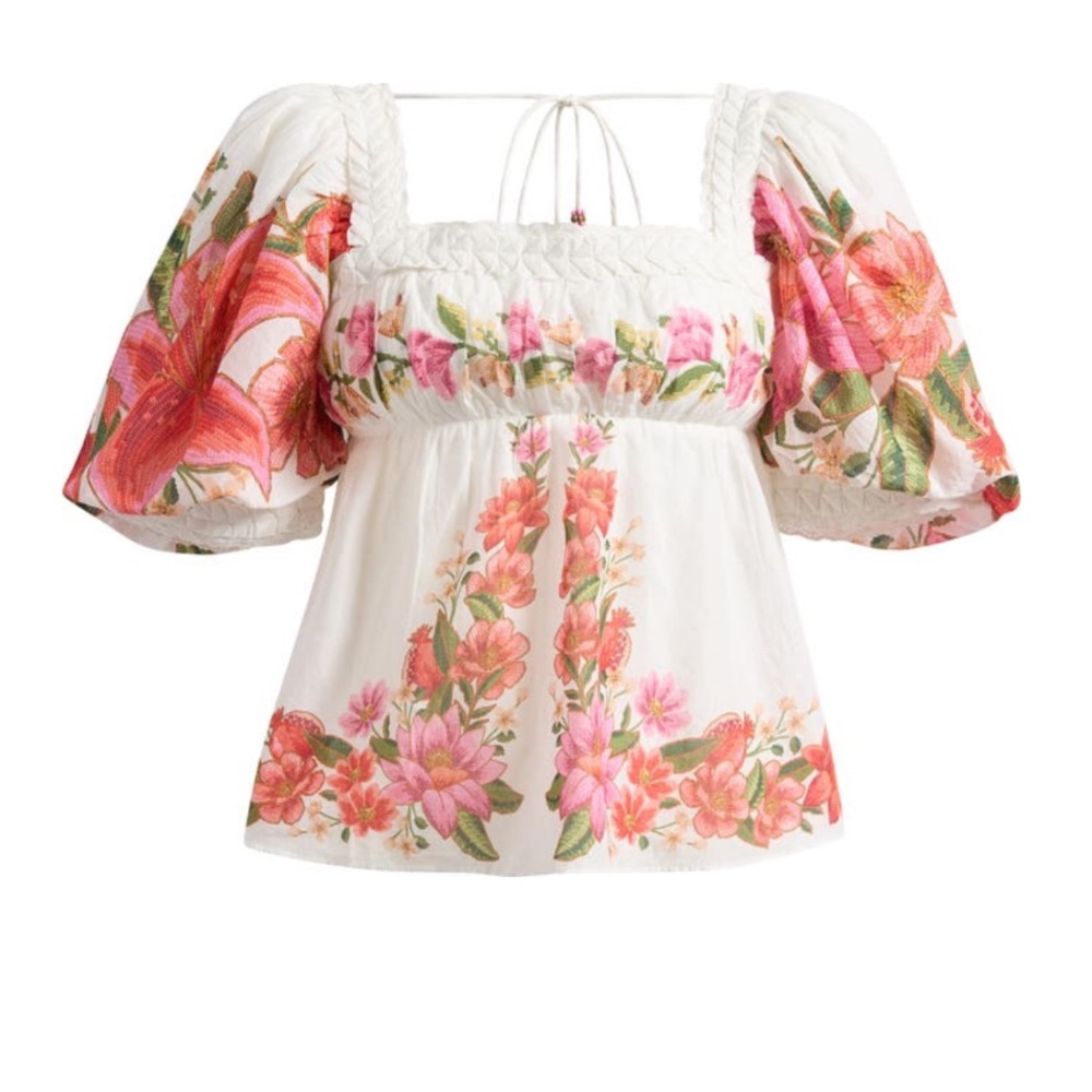 FARM Rio Off-White Square Neck Summer Fruit Blouse Size Large NWT - Picture 6 of 16